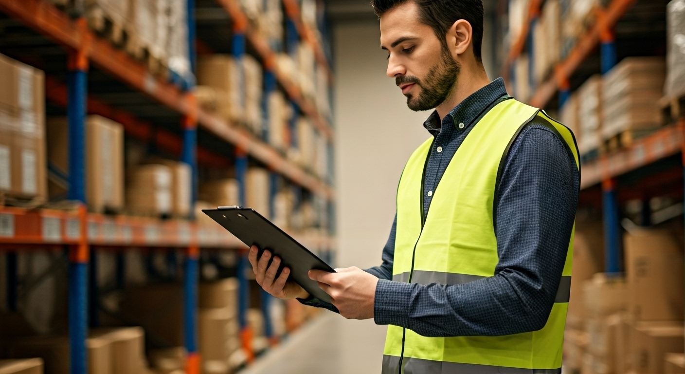A general warehouse environment with boxes and equipment.