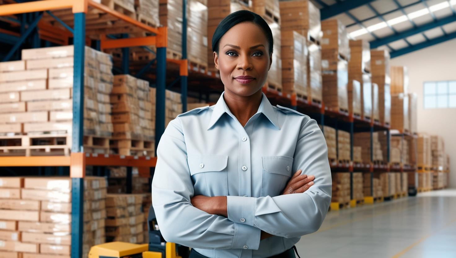 A person in a professional housekeeping uniform with a cleaning cart, smiling.